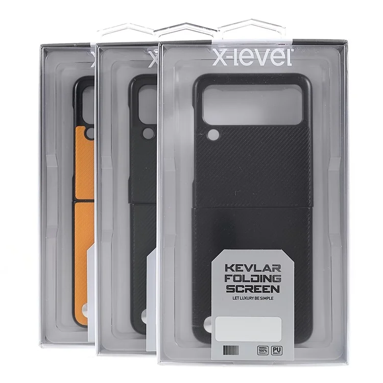 X-LEVEL Funda de Diseño de Tapa Ajustada de Fibra de Carbono Revestida de Piel de PU para Samsung Galaxy Z Flip3 5G - Negro
