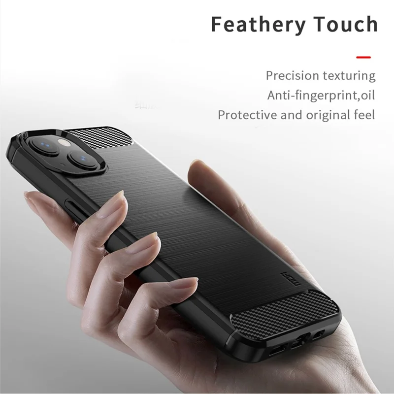 MOFI Carbon Fiber Brushed Texture Anti-Fingerprint Scratch-Resistant Flexible TPU Phone Case Cover for iPhone 13 6.1 inch - Black