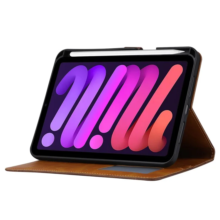 Diseño de múltiples ranuras para tarjetas Despertar / Dormir automático Funda de cuero sintético PU con soporte y billetera para iPad mini (2024) / mini (2021) - Negro