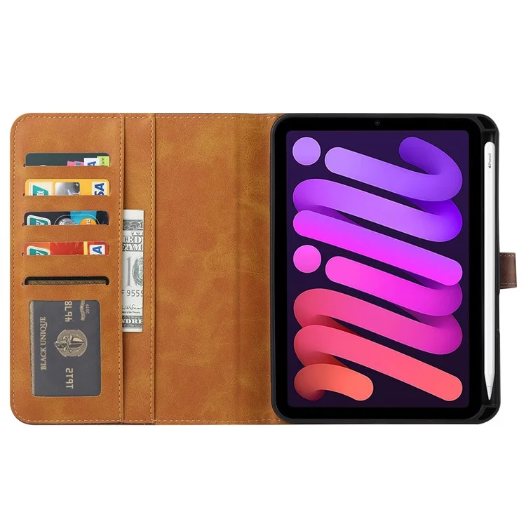 Diseño de múltiples ranuras para tarjetas Despertar / Dormir automático Funda de cuero sintético PU con soporte y billetera para iPad mini (2024) / mini (2021) - Negro