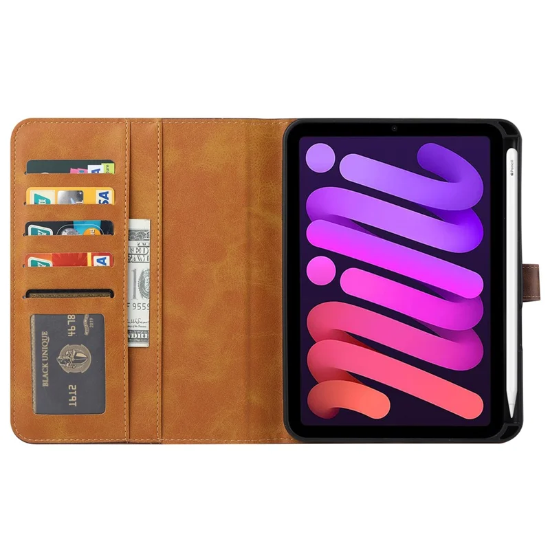 Multiple Card Slots Design Auto Wake / Sleep PU Leather Tablet Case with Stand and Wallet for iPad mini (2024) / mini (2021) - Brown