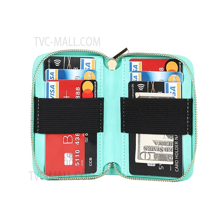 Grid Pattern Detachable Zipper Wallet PU Leather Coated TPU Phone Case Cover with Shoulder Strap for iPhone SE (2022)/SE (2020)/8/7 - Green