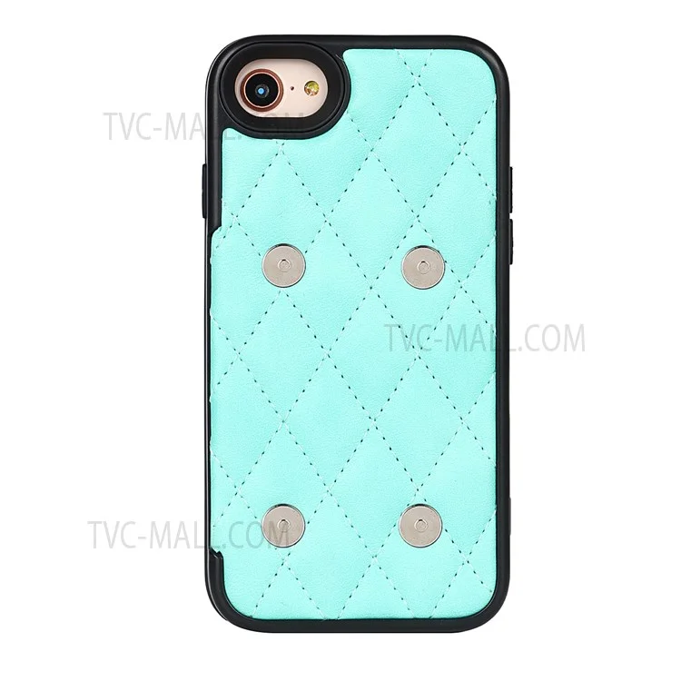 Grid Pattern Detachable Zipper Wallet PU Leather Coated TPU Phone Case Cover with Shoulder Strap for iPhone SE (2022)/SE (2020)/8/7 - Green
