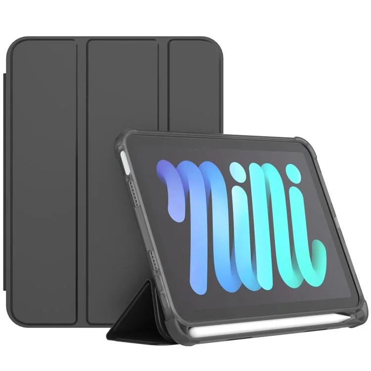 Custodia in pelle PU con supporto pieghevole a tre ante, con riattivazione automatica e slot per penna, per iPad mini (2024) / mini (2021) - Nero