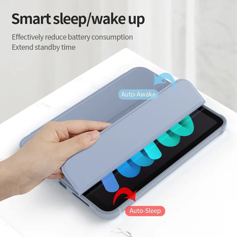 Tri-Fold Stand Auto Wake / Sleep PU Leder Tablet Hülle mit Stiftfach für iPad mini (2024) / mini (2021) - Grün