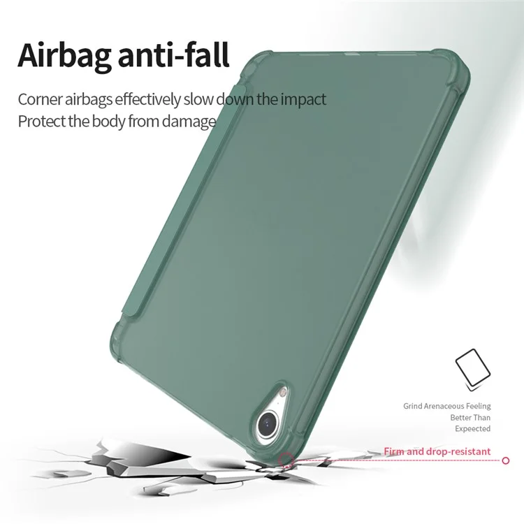 Tri-Fold Stand Auto Wake / Sleep PU Leder Tablet Hülle mit Stiftfach für iPad mini (2024) / mini (2021) - Grün