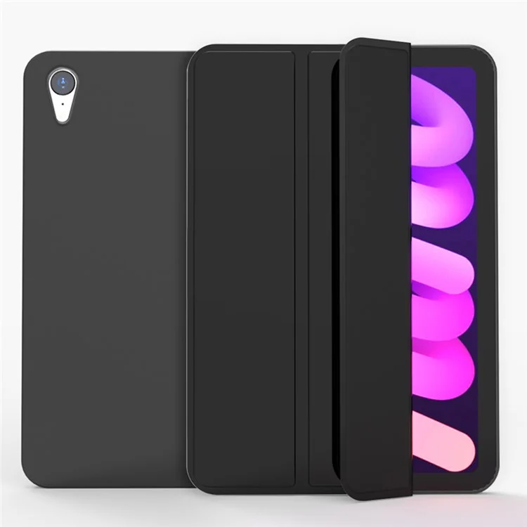 Étui de protection en cuir PU et TPU à rabat triple pour iPad mini (2024) / mini (2021) - Noir