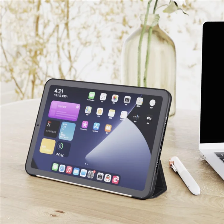 Étui de protection en cuir PU et TPU à rabat triple pour iPad mini (2024) / mini (2021) - Noir