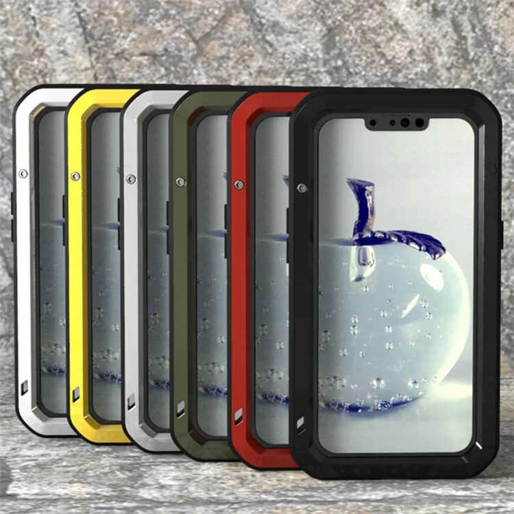 LOVE MEI Well-Protected Anti-Drop Anti-Scratch Metal Bumper Silicone Case Built-in Tempered Glass Screen Protector for iPhone 13 Pro Max 6.7 inch - White