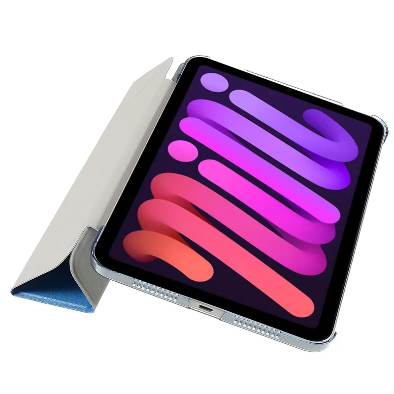 Silk Texture Origami Stand PU Leather Cover + Hard PC Back Panel Tablet Cover Case for iPad mini (2024) / mini (2021) - Blue