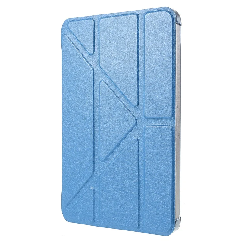 Silk Texture Origami Stand PU Leather Cover + Hard PC Back Panel Tablet Cover Case for iPad mini (2024) / mini (2021) - Blue