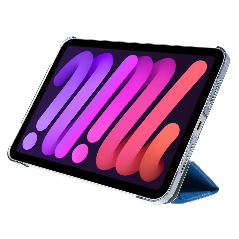 Silk Texture Origami Stand PU Leather Cover + Hard PC Back Panel Tablet Cover Case for iPad mini (2024) / mini (2021) - Blue