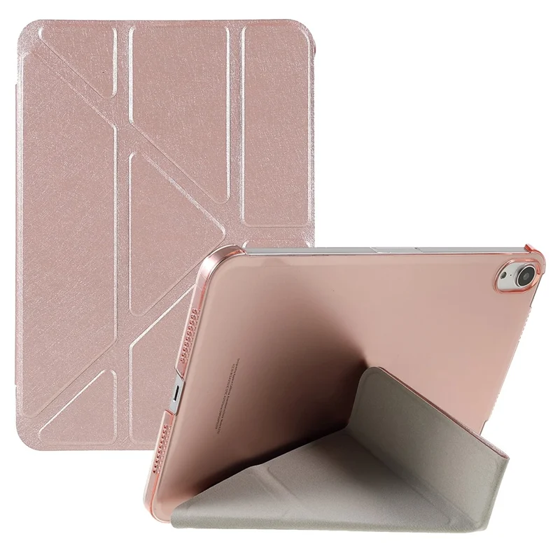 Silk Texture Origami Stand PU Leather Cover + Hard PC Back Panel Tablet Cover Case for iPad mini (2024) / mini (2021) - Rose Gold