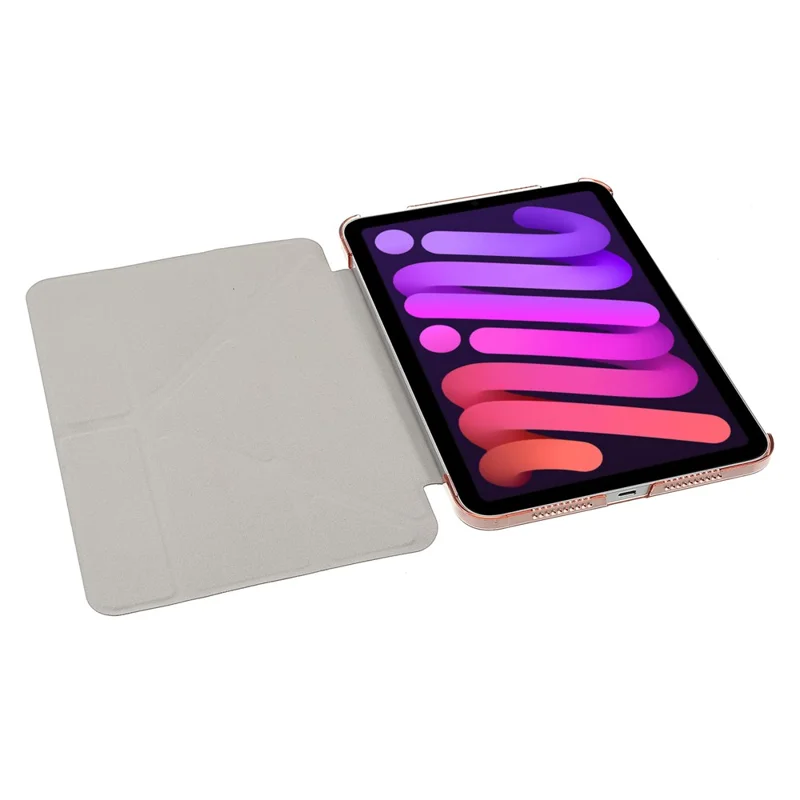 Silk Texture Origami Stand PU Leather Cover + Hard PC Back Panel Tablet Cover Case for iPad mini (2024) / mini (2021) - Rose Gold