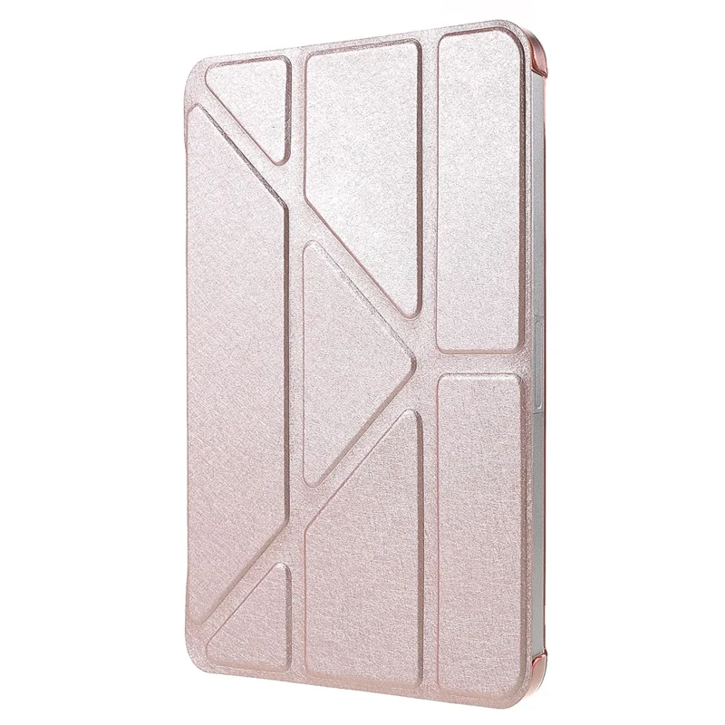 Silk Texture Origami Stand PU Leather Cover + Hard PC Back Panel Tablet Cover Case for iPad mini (2024) / mini (2021) - Rose Gold