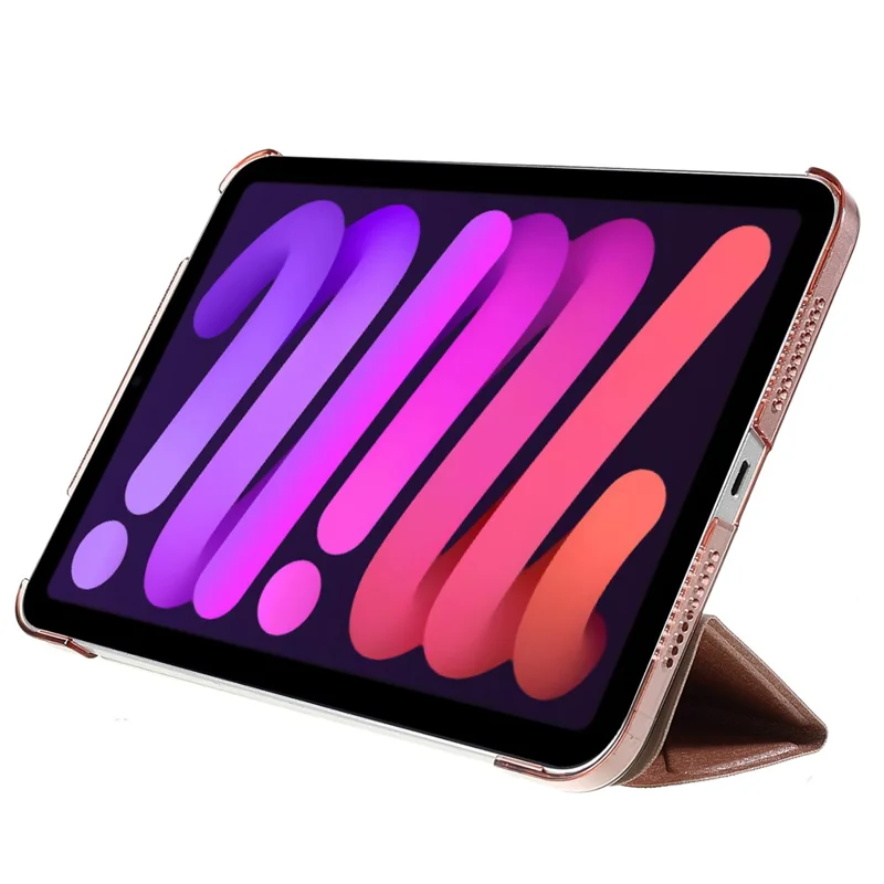 Silk Texture Origami Stand PU Leather Cover + Hard PC Back Panel Tablet Cover Case for iPad mini (2024) / mini (2021) - Rose Gold