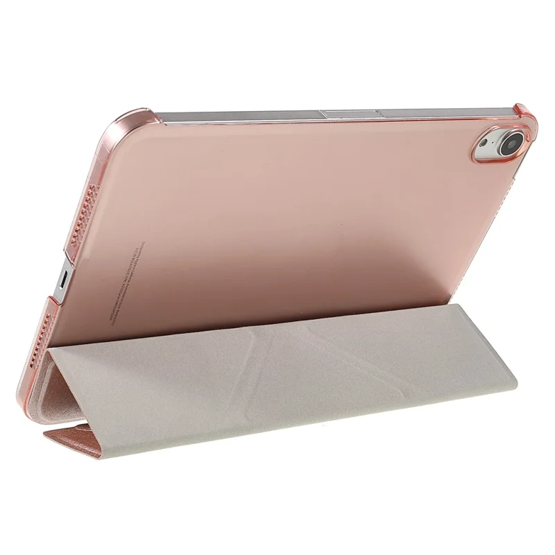 Silk Texture Origami Stand PU Leather Cover + Hard PC Back Panel Tablet Cover Case for iPad mini (2024) / mini (2021) - Rose Gold