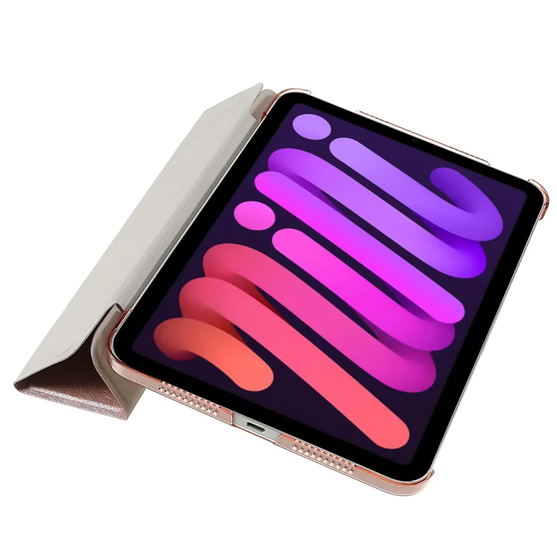 Silk Texture Origami Stand PU Leather Cover + Hard PC Back Panel Tablet Cover Case for iPad mini (2024) / mini (2021) - Rose Gold