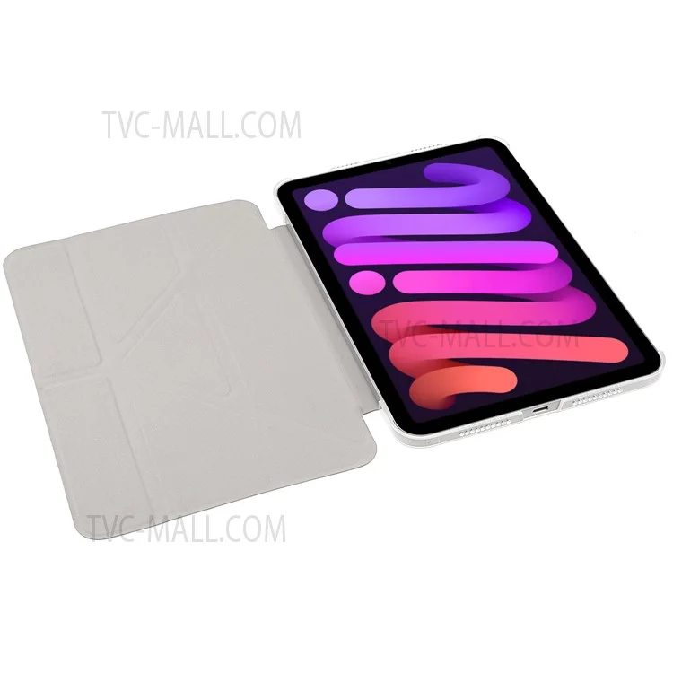 Silk Texture Origami Stand PU Leather Cover + Hard PC Back Panel Tablet Cover Case for iPad mini (2024) / mini (2021) - Silver