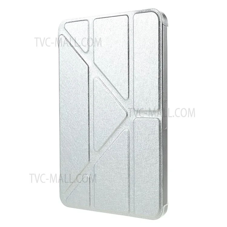 Silk Texture Origami Stand PU Leather Cover + Hard PC Back Panel Tablet Cover Case for iPad mini (2024) / mini (2021) - Silver
