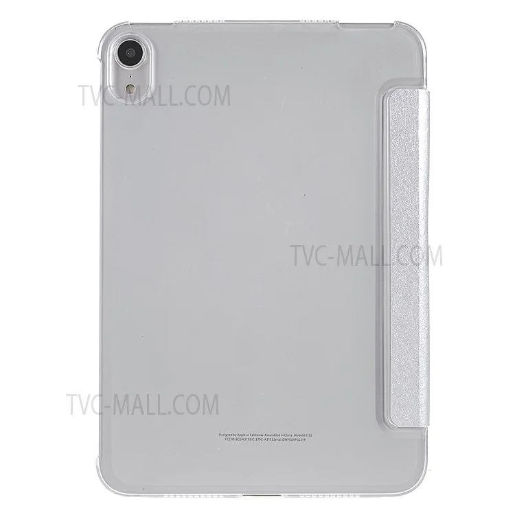 Silk Texture Origami Stand PU Leather Cover + Hard PC Back Panel Tablet Cover Case for iPad mini (2024) / mini (2021) - Silver
