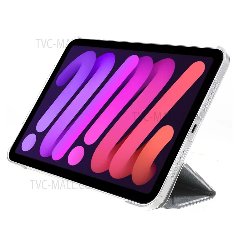 Silk Texture Origami Stand PU Leather Cover + Hard PC Back Panel Tablet Cover Case for iPad mini (2024) / mini (2021) - Silver