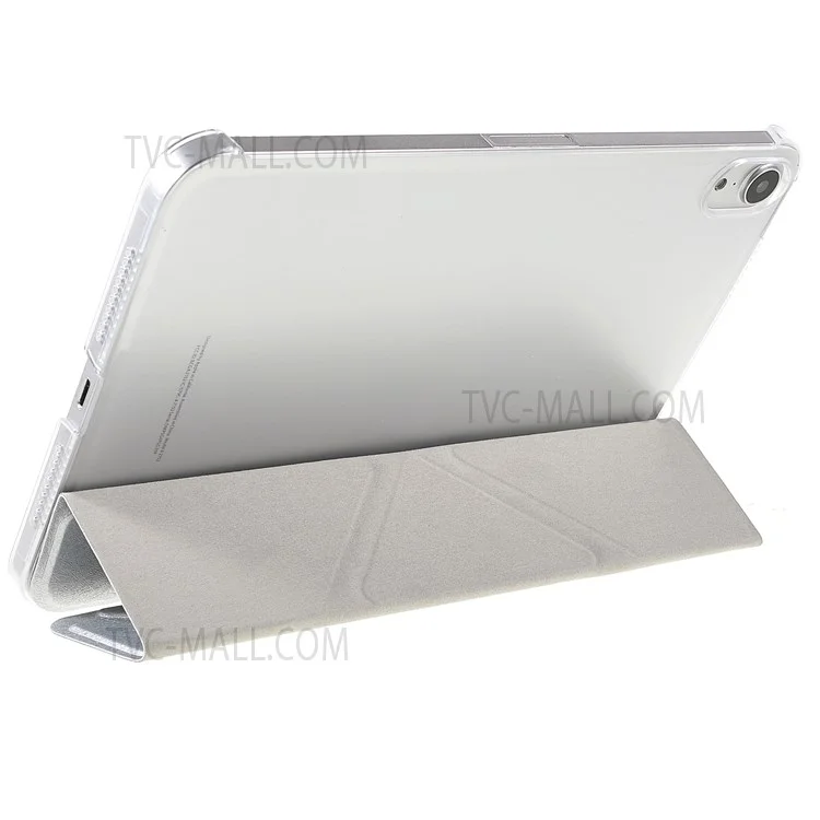 Silk Texture Origami Stand PU Leather Cover + Hard PC Back Panel Tablet Cover Case for iPad mini (2024) / mini (2021) - Silver