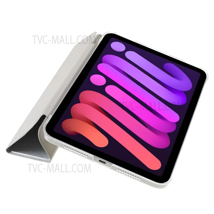 Silk Texture Origami Stand PU Leather Cover + Hard PC Back Panel Tablet Cover Case for iPad mini (2024) / mini (2021) - Silver