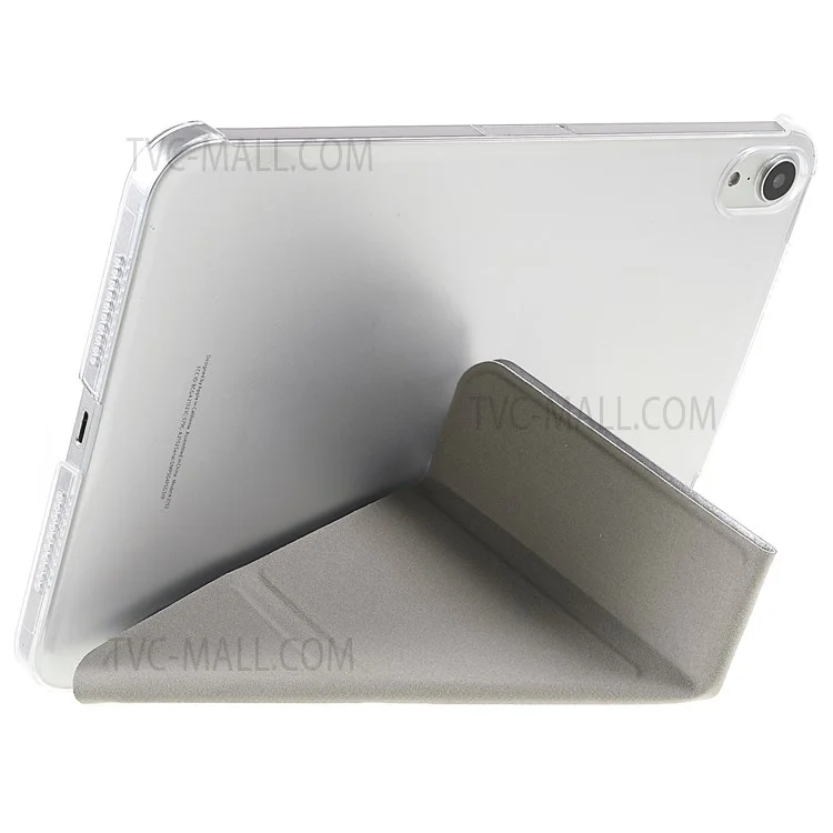 Silk Texture Origami Stand PU Leather Cover + Hard PC Back Panel Tablet Cover Case for iPad mini (2024) / mini (2021) - Silver