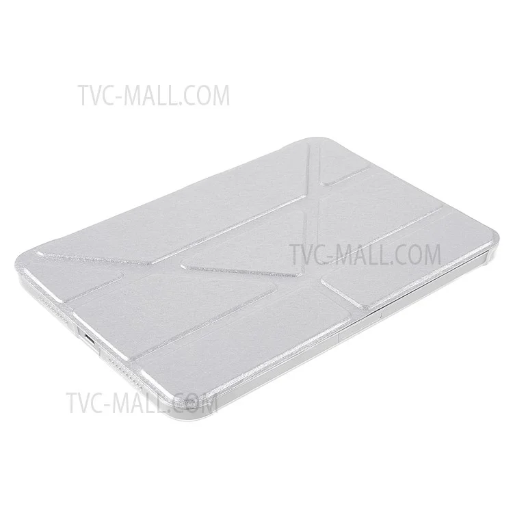 Silk Texture Origami Stand PU Leather Cover + Hard PC Back Panel Tablet Cover Case for iPad mini (2024) / mini (2021) - Silver