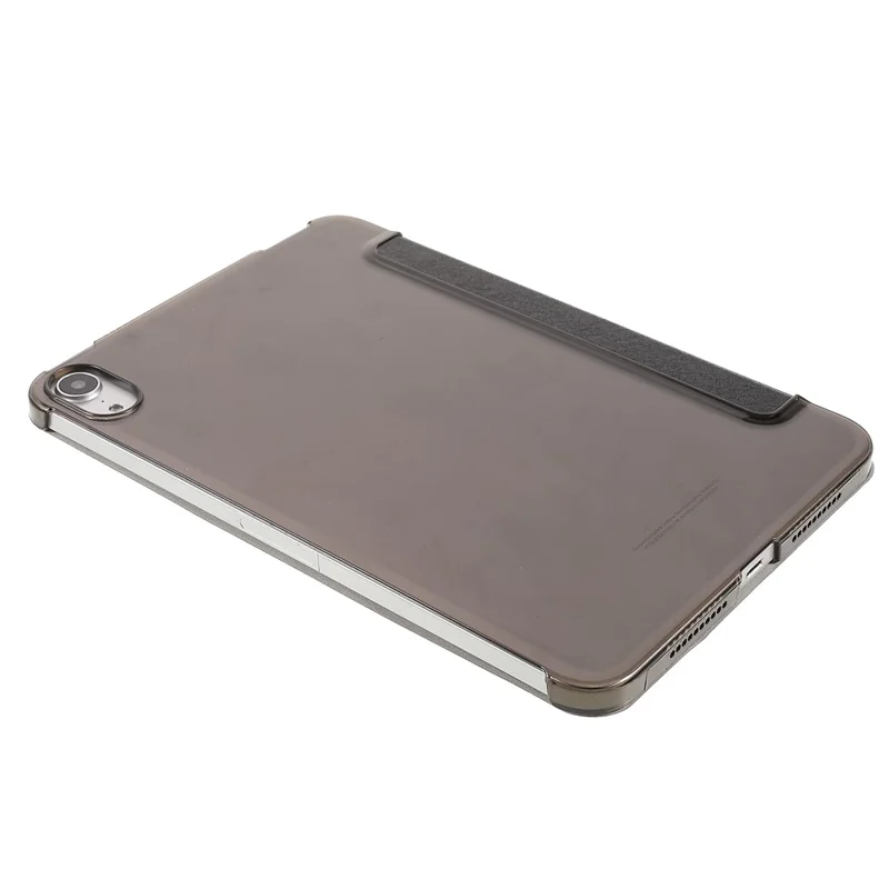Funda de tableta de cuero PU + PC con textura de seda, anticaída, a prueba de golpes, con soporte de tres pliegues, para Apple iPad mini (2024) / mini (2021) - Negro