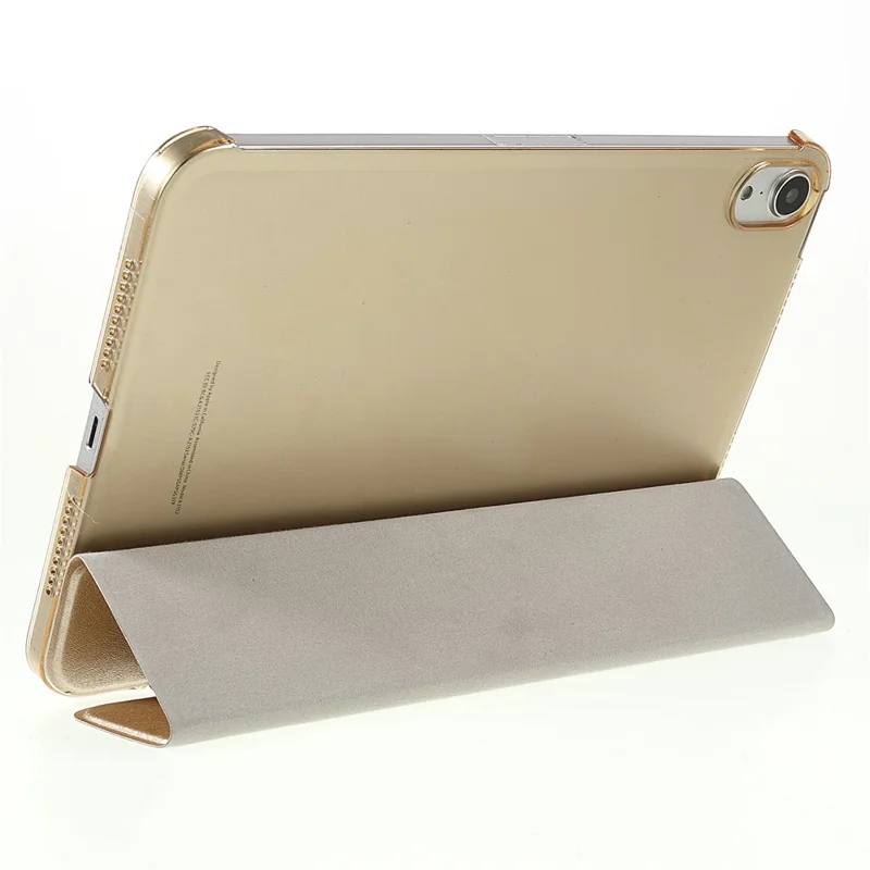 Silkestruktur, Anti-fald, stødfast, 3-delt stander, PU-læder + PC-tabletbeskytning til Apple iPad mini (2024) / mini (2021) - Guld