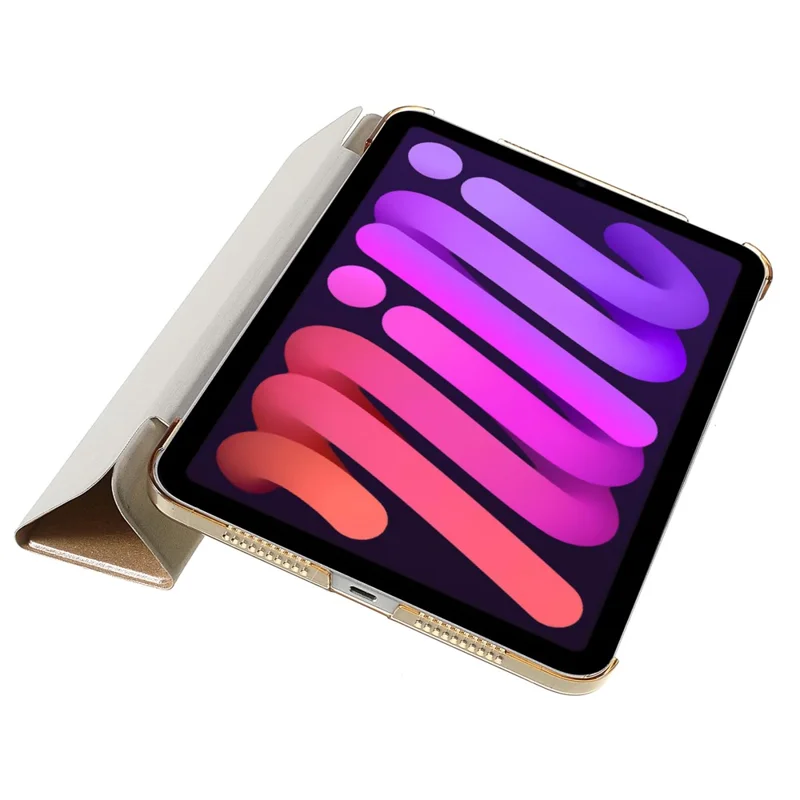 Silkestruktur, Anti-fald, stødfast, 3-delt stander, PU-læder + PC-tabletbeskytning til Apple iPad mini (2024) / mini (2021) - Guld