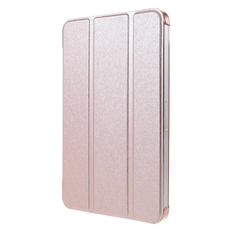 Silk Texture Anti-Fall Shockproof Trifold Stand PU Leather + PC Tablet Case Cover for Apple iPad mini (2024) / mini (2021) - Rose Gold