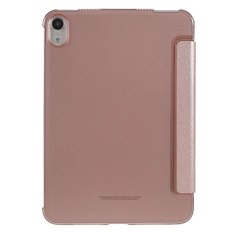 Silk Texture Anti-Fall Shockproof Trifold Stand PU Leather + PC Tablet Case Cover for Apple iPad mini (2024) / mini (2021) - Rose Gold