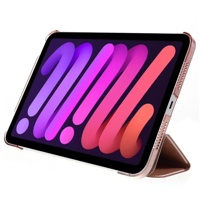 Silk Texture Anti-Fall Shockproof Trifold Stand PU Leather + PC Tablet Case Cover for Apple iPad mini (2024) / mini (2021) - Rose Gold