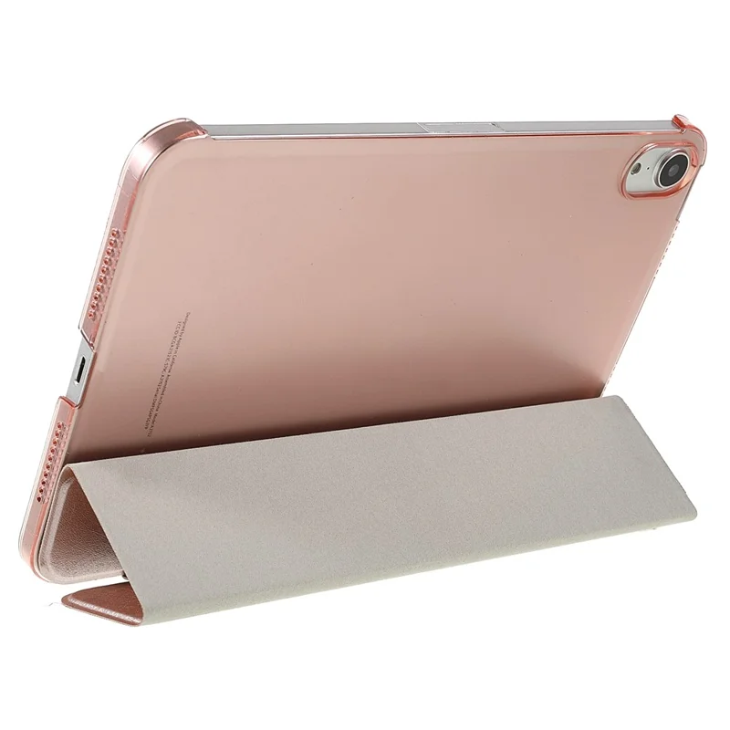 Silk Texture Anti-Fall Shockproof Trifold Stand PU Leather + PC Tablet Case Cover for Apple iPad mini (2024) / mini (2021) - Rose Gold