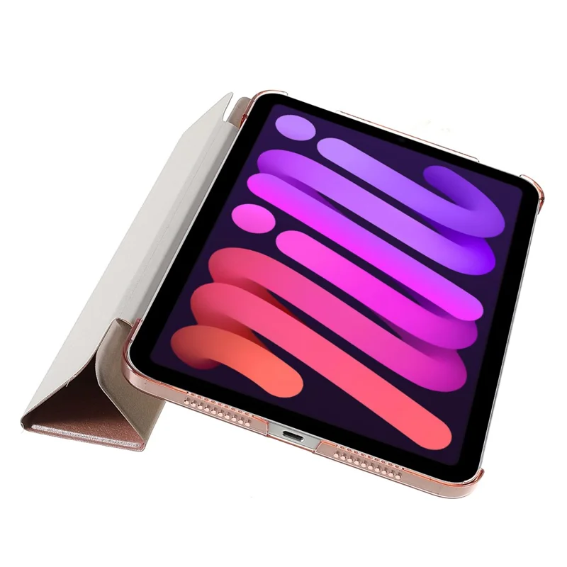 Silk Texture Anti-Fall Shockproof Trifold Stand PU Leather + PC Tablet Case Cover for Apple iPad mini (2024) / mini (2021) - Rose Gold