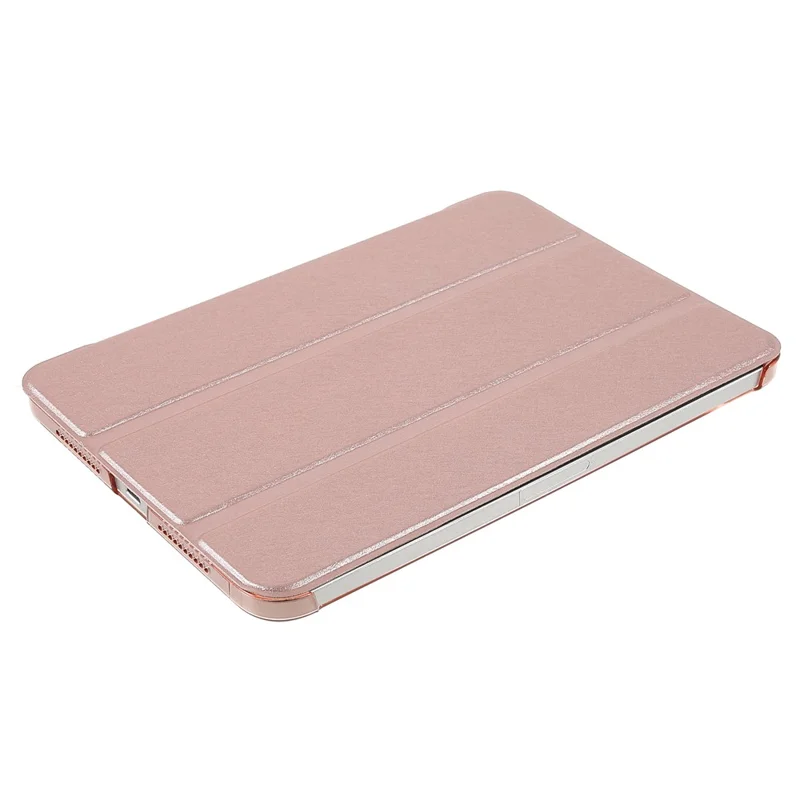 Silk Texture Anti-Fall Shockproof Trifold Stand PU Leather + PC Tablet Case Cover for Apple iPad mini (2024) / mini (2021) - Rose Gold