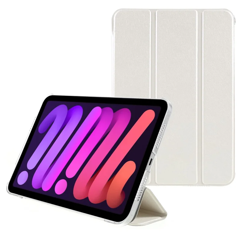 Silk Texture Anti-Fall Shockproof Trifold Stand PU Leather + PC Tablet Case Cover for Apple iPad mini (2024) / mini (2021) - White