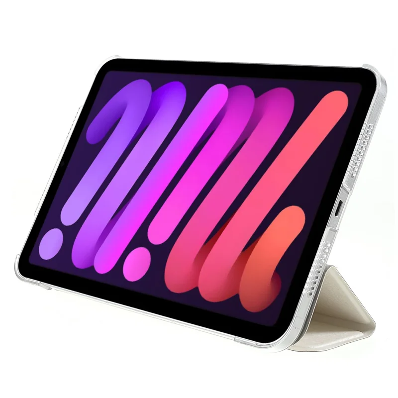 Silk Texture Anti-Fall Shockproof Trifold Stand PU Leather + PC Tablet Case Cover for Apple iPad mini (2024) / mini (2021) - White