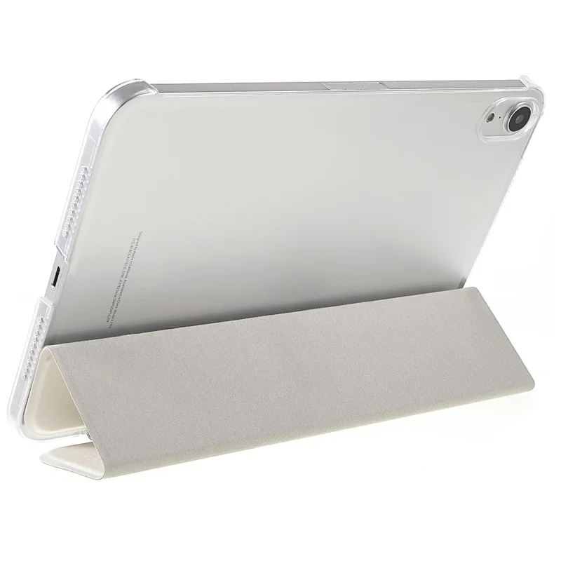 Silk Texture Anti-Fall Shockproof Trifold Stand PU Leather + PC Tablet Case Cover for Apple iPad mini (2024) / mini (2021) - White