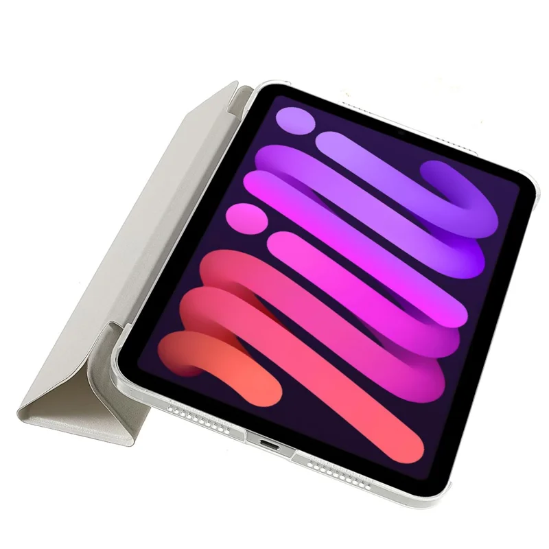 Silk Texture Anti-Fall Shockproof Trifold Stand PU Leather + PC Tablet Case Cover for Apple iPad mini (2024) / mini (2021) - White