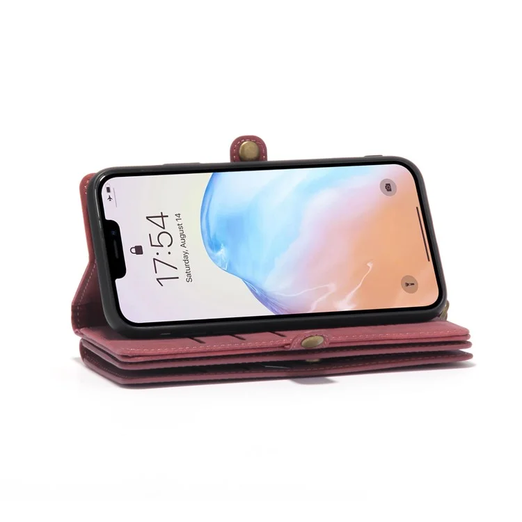 MEGSHI 021 Series Detachable 2-in-1 Magnetic Wallet Design Multiple Card Slots Anti-fall Phone Case with Stand and Strap for iPhone 11 6.1 inch - Red