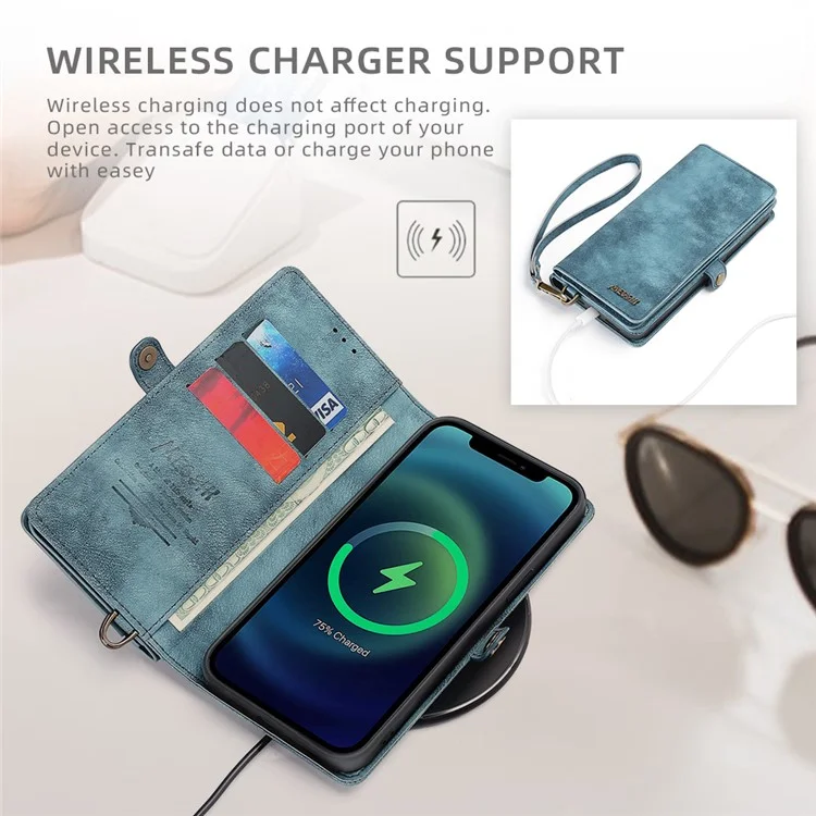 MEGSHI 021 Series Detachable 2-in-1 Magnetic Wallet Design Multiple Card Slots Anti-fall Phone Case with Stand and Strap for iPhone 11 6.1 inch - Blue