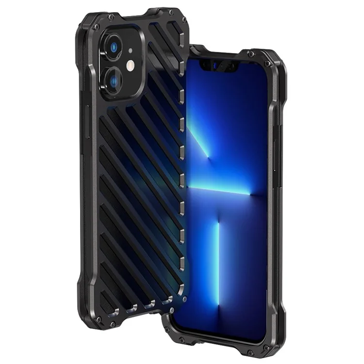 R-juste RJ-50 Aluminium Alloy Metal Frame Anti-scratch Strong Anti-fall Hollow Protective Case Avec Protector Pour L'iphone 12 6,1 Pouces