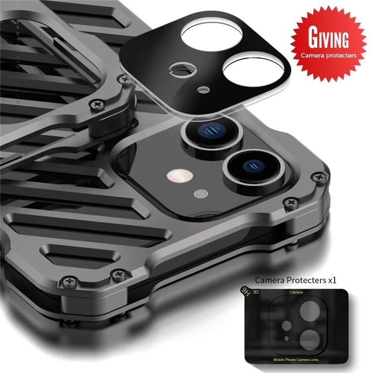R-juste RJ-50 Aluminium Alloy Metal Frame Anti-scratch Strong Anti-fall Hollow Protective Case Avec Protector Pour L'iphone 12 6,1 Pouces