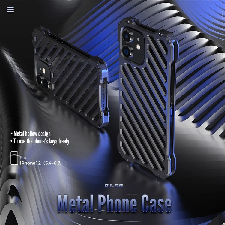 R-juste RJ-50 Aluminium Alloy Metal Frame Anti-scratch Strong Anti-fall Hollow Protective Case Avec Protector Pour L'iphone 12 6,1 Pouces