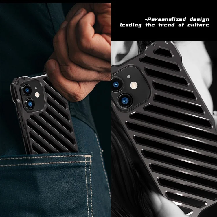 R-juste RJ-50 Aluminium Alloy Metal Frame Anti-scratch Strong Anti-fall Hollow Protective Case Avec Protector Pour L'iphone 12 6,1 Pouces