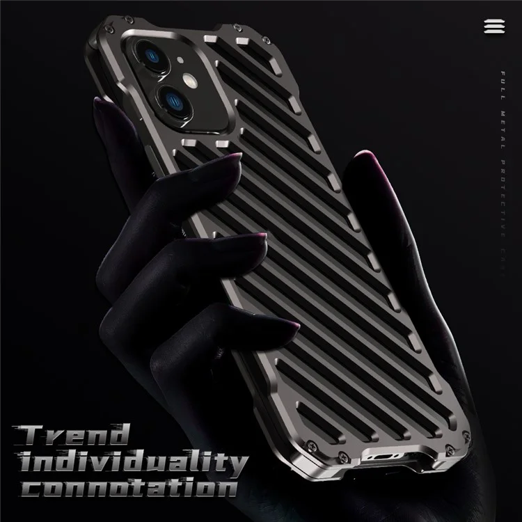 R-juste RJ-50 Aluminium Alloy Metal Frame Anti-scratch Strong Anti-fall Hollow Protective Case Avec Protector Pour L'iphone 12 6,1 Pouces